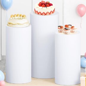 Cylinder Stand Cover Set of 3 Gold Spandex Cylinder Pedestal Stand Covers for Bridal Baby Shower Flexible Cylinder Stand Covers for Cylinder Stand Cover Set for Wedding Party Decorations