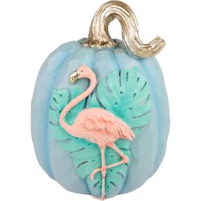 Needzo Flamingo Coastal Pumpkin Decoration, Fall and Halloween Beach House Decor, 5 x 7 x 9.5 Inches