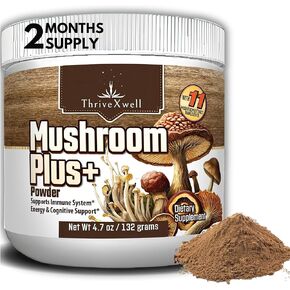 Pure Mushroom Plus 11 in 1 Dietary Powder Supplement, Supports Immune System & Energy, Chaga, Lions Mane, Reishi, Shiitake, Maitake & More, Filler Free, Gluten Free - 60 Servings