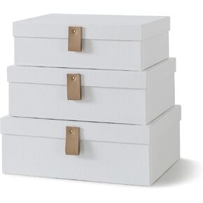 Soul & Lane Off-White Cardboard Decorative Boxes for Storage - Set of 3, Textured Boxes with Lids for Home Decor, Photo Storage and Memory Boxes for Keepsakes