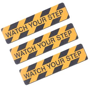 Qingluan Watch Your Step Floor Decals Stickers, 6 Pieces 6 x 24 Inch, Warning Adhesive Tape, Abrasive Anti-Slip, Indoor/Outdoor Stickers