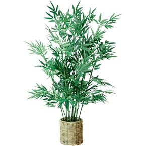 365 Blooming Decor 3.2 ft Artificial Bamboo Silk Tree in Handmade Seagrass Pot - Luxury potted faux bamboo plant with 13 Trunks for Room, Home, Office and Kitchen Decor - Elegant Money Tree, Green