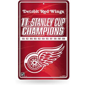 Rico Industries NHL Detroit Red Wings Champ Large Metal Sign 11" x 17" Large Metal Home Décor Sign