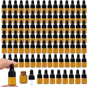 STARSIDE 50 pcs 1 ml Glass Essential Oil Dropper Bottles,1/4 Dram Amber Mini Perfume Dropping Bottle Cosmetic Sample Vials,Small Essential Oil Bottle