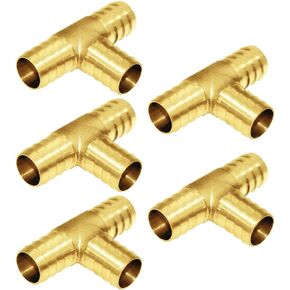Joywayus 5PCS 5/8" Hose Barb, Tee T 3 way Union Fitting Intersection/Split Brass Water/Fuel/Air