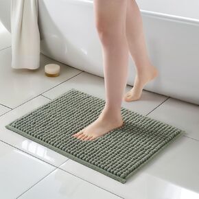 FRESHMINT Chunky Ombre Chenille Bathroom Rug 17"x24", Small Water Absorbent Soft Bath Rugs for Bathroom Floor, Thick Non Slip Bath Mat Washable Quick Dry Shower Mats, Sage Green and White