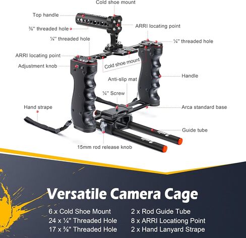 قفص Zeadio Camera Video Rig Cage، مجموعة صناعة الأفلام المصنوعة من الألومنيوم مع أنبوب توجيه 2 × 15 مم in Kuwait