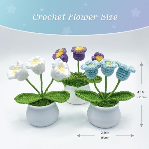 3 PCS Artificial Crochete Flowers Cute Handmade Knitted Potted Plants, Crocheted Flowers Bouquet Finished for Desk Decor Home Decor Car Dashboard Decor, Birthday Gifts (Single Head Rose) in Saudi Arabia