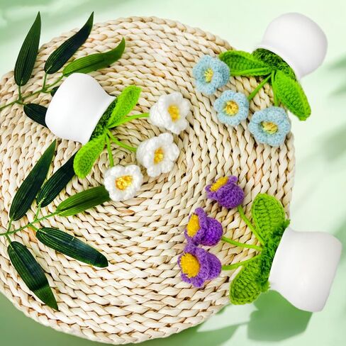 3 PCS Artificial Crochete Flowers Cute Handmade Knitted Potted Plants, Crocheted Flowers Bouquet Finished for Desk Decor Home Decor Car Dashboard Decor, Birthday Gifts (Single Head Rose) in Saudi Arabia