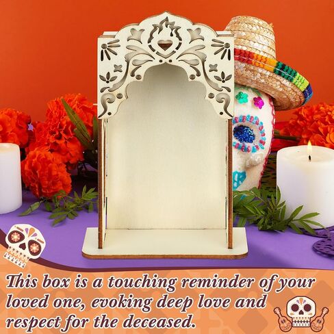 صندوق خشبي مكون من قطعتين ليوم الموتى Ofrenda، صندوق ظلال مذبح ديكورات Dia De Los Muertos، إطار صورة تذكاري للقلب المقدس in Saudi Arabia