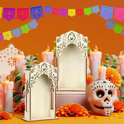 صندوق خشبي مكون من قطعتين ليوم الموتى Ofrenda، صندوق ظلال مذبح ديكورات Dia De Los Muertos، إطار صورة تذكاري للقلب المقدس in Saudi Arabia