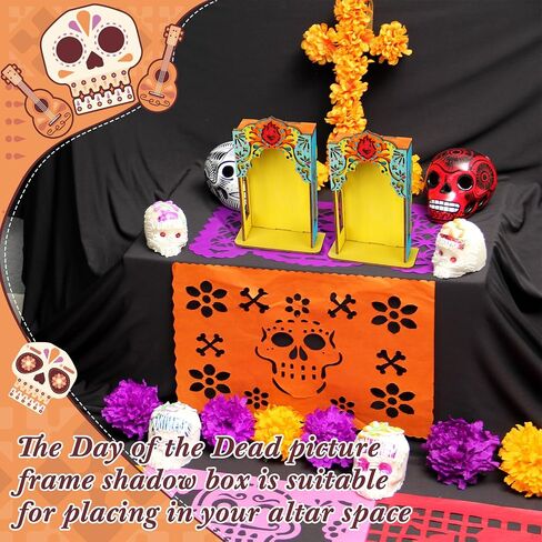 صندوق خشبي مكون من قطعتين ليوم الموتى Ofrenda، صندوق ظلال مذبح ديكورات Dia De Los Muertos، إطار صورة تذكاري للقلب المقدس in Saudi Arabia