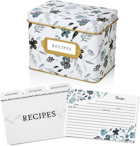 Jot & Mark Recipe Card Complete Gift Box | Decorative Recipe Tin Box (Indigo Floral) in Saudi Arabia