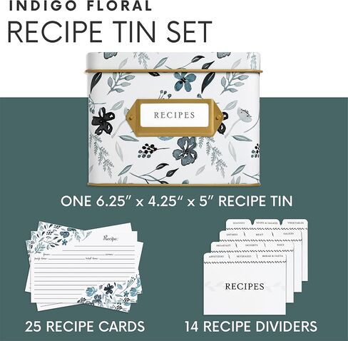 Jot & Mark Recipe Card Complete Gift Box | Decorative Recipe Tin Box (Indigo Floral) in Saudi Arabia