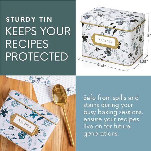 Jot & Mark Recipe Card Complete Gift Box | Decorative Recipe Tin Box (Indigo Floral) in Saudi Arabia