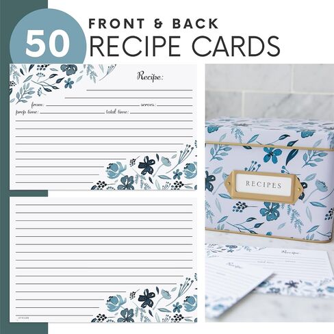 Jot & Mark Recipe Card Complete Gift Box | Decorative Recipe Tin Box (Indigo Floral) in Saudi Arabia