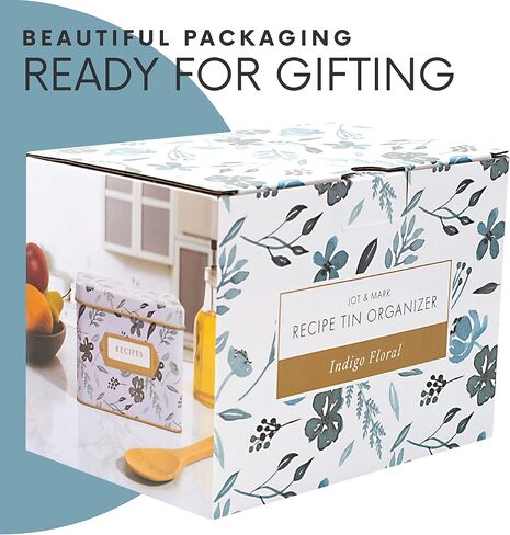 Jot & Mark Recipe Card Complete Gift Box | Decorative Recipe Tin Box (Indigo Floral) in Saudi Arabia