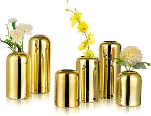 Glasseam Gold Bud Vases for Centerpieces: Modern Blown Glass Vases for Flowers Cute Small Vase Set of 6 Golden Decorative Flower Vase Decor Mini Centerpiece for Wedding Table Dining Room Decorations in Saudi Arabia