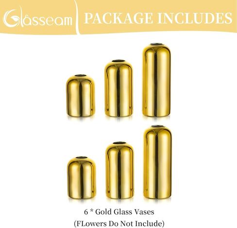 Glasseam Gold Bud Vases for Centerpieces: Modern Blown Glass Vases for Flowers Cute Small Vase Set of 6 Golden Decorative Flower Vase Decor Mini Centerpiece for Wedding Table Dining Room Decorations in Saudi Arabia