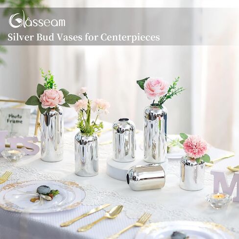 Glasseam Gold Bud Vases for Centerpieces: Modern Blown Glass Vases for Flowers Cute Small Vase Set of 6 Golden Decorative Flower Vase Decor Mini Centerpiece for Wedding Table Dining Room Decorations in Saudi Arabia