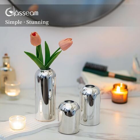 Glasseam Gold Bud Vases for Centerpieces: Modern Blown Glass Vases for Flowers Cute Small Vase Set of 6 Golden Decorative Flower Vase Decor Mini Centerpiece for Wedding Table Dining Room Decorations in Saudi Arabia