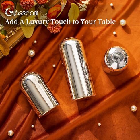Glasseam Gold Bud Vases for Centerpieces: Modern Blown Glass Vases for Flowers Cute Small Vase Set of 6 Golden Decorative Flower Vase Decor Mini Centerpiece for Wedding Table Dining Room Decorations in Saudi Arabia