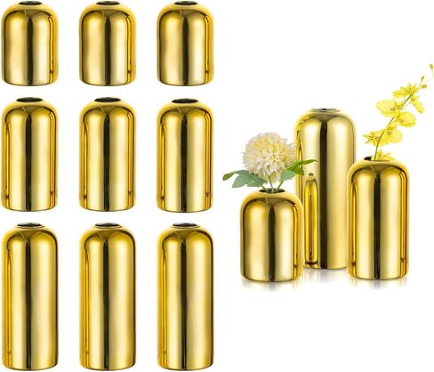 Glasseam Gold Bud Vases for Centerpieces: Modern Blown Glass Vases for Flowers Cute Small Vase Set of 6 Golden Decorative Flower Vase Decor Mini Centerpiece for Wedding Table Dining Room Decorations in Saudi Arabia