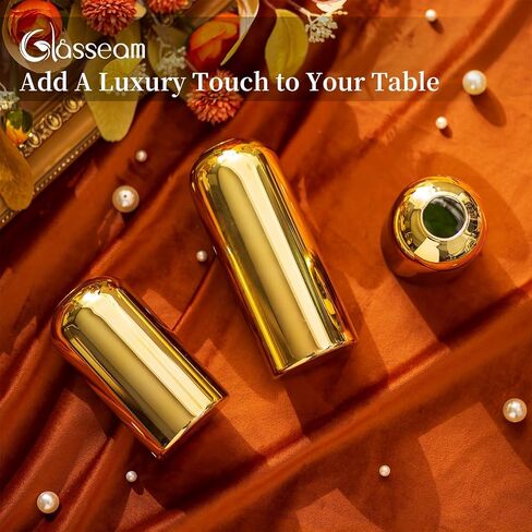 Glasseam Gold Bud Vases for Centerpieces: Modern Blown Glass Vases for Flowers Cute Small Vase Set of 6 Golden Decorative Flower Vase Decor Mini Centerpiece for Wedding Table Dining Room Decorations in Saudi Arabia