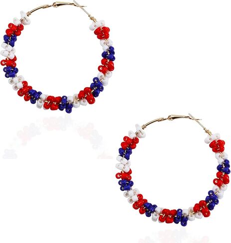 4th of July Earrings Hoop Earrings for Women,American Flag Patriotic Earrings Red White Blue Polymer Earrings Independent Day USA Circle Earrings Holiday Jewelry Gifts in Saudi Arabia