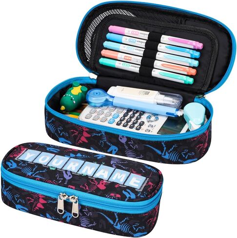 Pencil Case for Boys - Cute Pencil Case for Kids Pencil Pouch Organizer for Student School, Dinosaur Kids Pencil Case with Multi-slot, Pencil Bag Only (Black Green, Dinosaur) in Kuwait