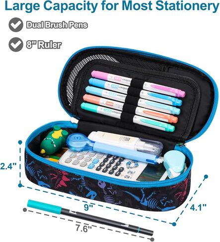 Pencil Case for Boys - Cute Pencil Case for Kids Pencil Pouch Organizer for Student School, Dinosaur Kids Pencil Case with Multi-slot, Pencil Bag Only (Black Green, Dinosaur) in Kuwait