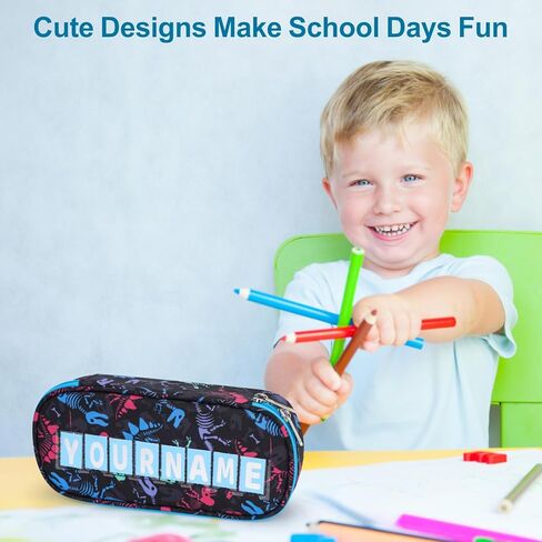 Pencil Case for Boys - Cute Pencil Case for Kids Pencil Pouch Organizer for Student School, Dinosaur Kids Pencil Case with Multi-slot, Pencil Bag Only (Black Green, Dinosaur) in Kuwait