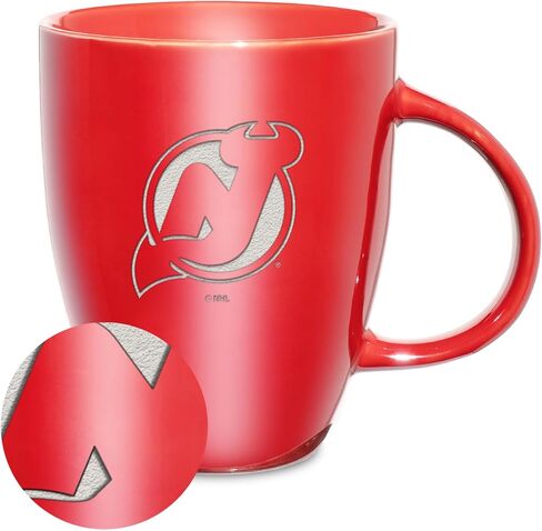 Rico Industries NHL Hockey New Jersey Devils Red Electroplated 18oz Laser Engraved Ceramic Lustre Mug in Saudi Arabia