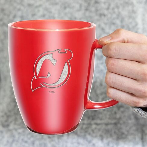 Rico Industries NHL Hockey New Jersey Devils Red Electroplated 18oz Laser Engraved Ceramic Lustre Mug in Saudi Arabia