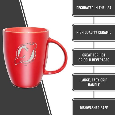 Rico Industries NHL Hockey New Jersey Devils Red Electroplated 18oz Laser Engraved Ceramic Lustre Mug in Saudi Arabia
