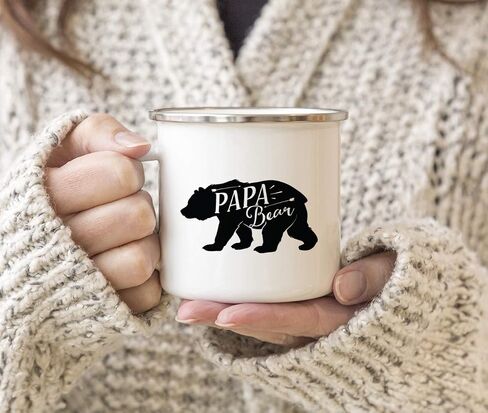 Andaz Press 11oz. Stainless Steel Camping Coffee Mug Gift, Papa Bear, 1-Pack, Birthday Christmas Outdoors Metal Enamel Campfire Cup in Saudi Arabia