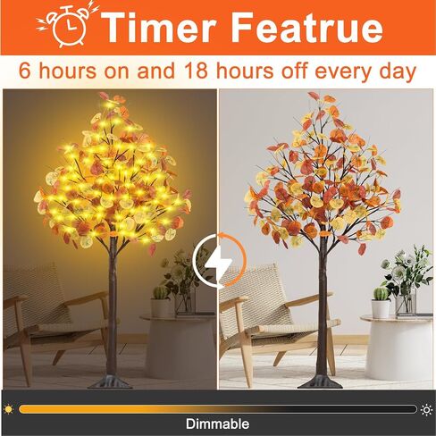 Remon 4FT Lighted Fall Tree - Artificial Fall Light Up Eucalyptus Tree with 60 Lights, 180 Leaves, Remote 8 Flashing Modes, Timing for Thanksgiving Autumn Harvest Indoor Outdoor Decorations in Saudi Arabia