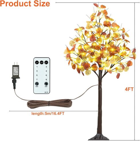 Remon 4FT Lighted Fall Tree - Artificial Fall Light Up Eucalyptus Tree with 60 Lights, 180 Leaves, Remote 8 Flashing Modes, Timing for Thanksgiving Autumn Harvest Indoor Outdoor Decorations in Saudi Arabia