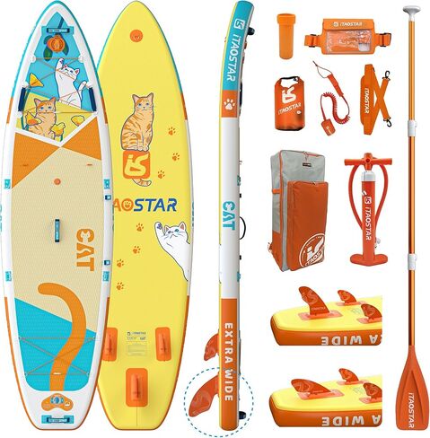Pets 11'×35"/10'6"×31"/11'6"×34"×6" Inflatable Wide Paddle Board for Youth/Adults, 8'×29"×4.7" Inflatable Stand Up Paddle Board for Kids, One-Stop Premium SUP Board Accessories, Tailored Fins in Saudi Arabia