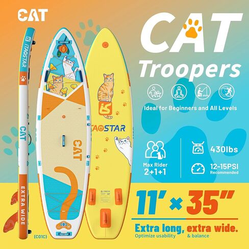Pets 11'×35"/10'6"×31"/11'6"×34"×6" Inflatable Wide Paddle Board for Youth/Adults, 8'×29"×4.7" Inflatable Stand Up Paddle Board for Kids, One-Stop Premium SUP Board Accessories, Tailored Fins in Saudi Arabia