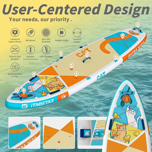 Pets 11'×35"/10'6"×31"/11'6"×34"×6" Inflatable Wide Paddle Board for Youth/Adults, 8'×29"×4.7" Inflatable Stand Up Paddle Board for Kids, One-Stop Premium SUP Board Accessories, Tailored Fins in Saudi Arabia