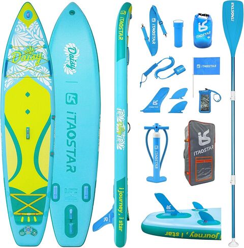 Pets 11'×35"/10'6"×31"/11'6"×34"×6" Inflatable Wide Paddle Board for Youth/Adults, 8'×29"×4.7" Inflatable Stand Up Paddle Board for Kids, One-Stop Premium SUP Board Accessories, Tailored Fins in Saudi Arabia