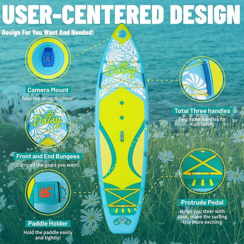 Pets 11'×35"/10'6"×31"/11'6"×34"×6" Inflatable Wide Paddle Board for Youth/Adults, 8'×29"×4.7" Inflatable Stand Up Paddle Board for Kids, One-Stop Premium SUP Board Accessories, Tailored Fins in Saudi Arabia