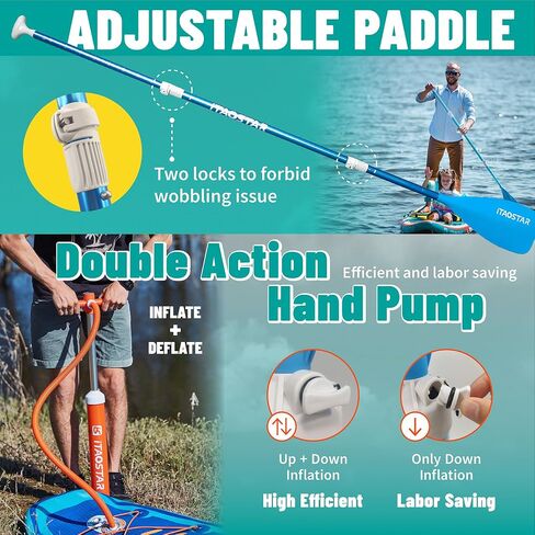 Pets 11'×35"/10'6"×31"/11'6"×34"×6" Inflatable Wide Paddle Board for Youth/Adults, 8'×29"×4.7" Inflatable Stand Up Paddle Board for Kids, One-Stop Premium SUP Board Accessories, Tailored Fins in Saudi Arabia