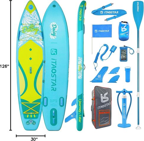 Pets 11'×35"/10'6"×31"/11'6"×34"×6" Inflatable Wide Paddle Board for Youth/Adults, 8'×29"×4.7" Inflatable Stand Up Paddle Board for Kids, One-Stop Premium SUP Board Accessories, Tailored Fins in Saudi Arabia