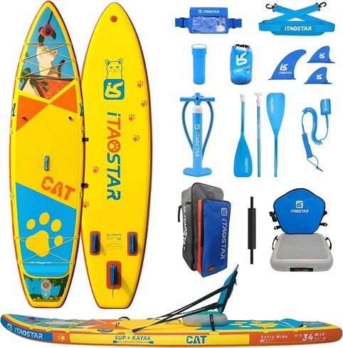 Pets 11'×35"/10'6"×31"/11'6"×34"×6" Inflatable Wide Paddle Board for Youth/Adults, 8'×29"×4.7" Inflatable Stand Up Paddle Board for Kids, One-Stop Premium SUP Board Accessories, Tailored Fins in Saudi Arabia