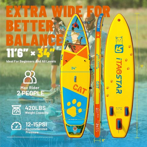 Pets 11'×35"/10'6"×31"/11'6"×34"×6" Inflatable Wide Paddle Board for Youth/Adults, 8'×29"×4.7" Inflatable Stand Up Paddle Board for Kids, One-Stop Premium SUP Board Accessories, Tailored Fins in Saudi Arabia
