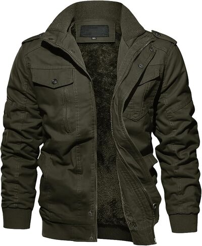 EKLENTSON Men's Winter Jacket with Multi Pockets Zip Front Thick Thermal Fleece Lined Coat Work Cargo Jacket for Men in Kuwait