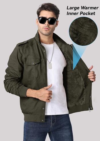 EKLENTSON Men's Winter Jacket with Multi Pockets Zip Front Thick Thermal Fleece Lined Coat Work Cargo Jacket for Men in Kuwait