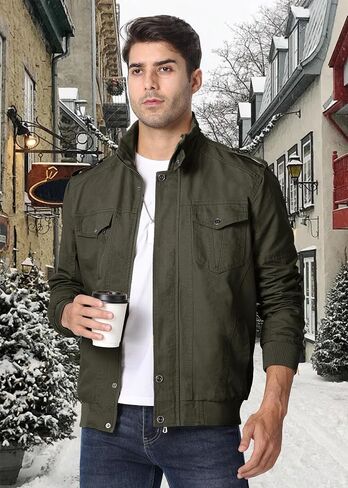 EKLENTSON Men's Winter Jacket with Multi Pockets Zip Front Thick Thermal Fleece Lined Coat Work Cargo Jacket for Men in Kuwait